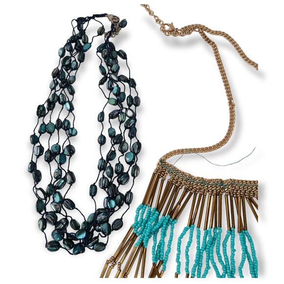 Lot 4 boho style multistrand necklaces glass beads shell turquoise - Picture 2 of 6